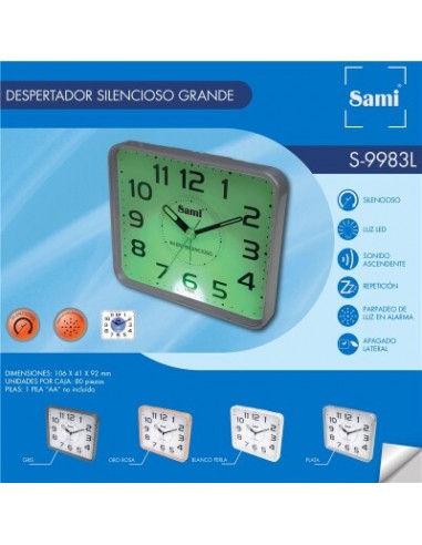 Sami Despertador Analógico Silencioso Luz Verde Diseño Mármol S-9991