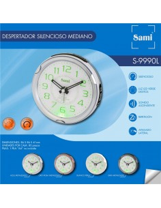 Sami Despertador Analógico Madera Silencioso Luz Azul LED S-9992